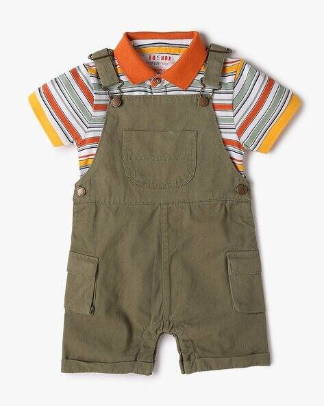 INF FRENDZ Boys Striped T-Shirt & Dungaree Set