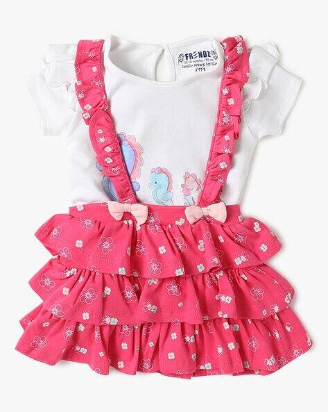 INF FRENDZ Girl Floral Print Dungaree & T-Shirt Set