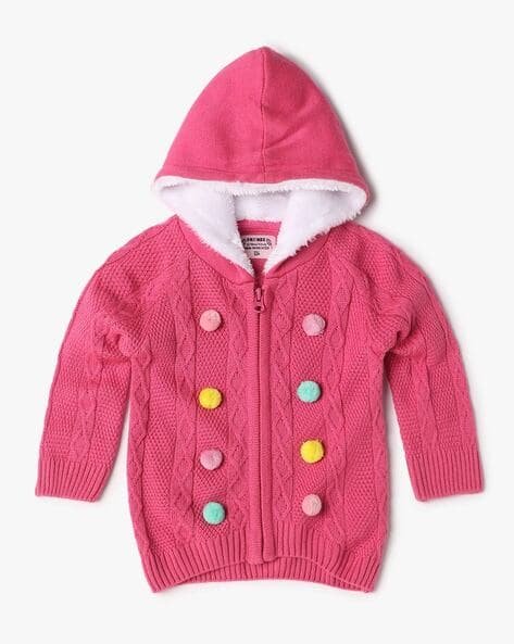 INF FRENDZ Girls Cable-Knit Button-Down Hooded Cardigan