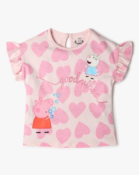 INF FRENDZ Girls Heart Print Round-Neck T-Shirt