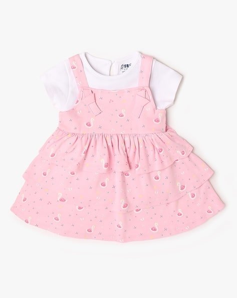 INF FRENDZ Printed Ruffle Dungaree Dress & T-Shirt Set