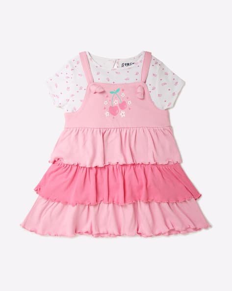 INF FRENDZ Printed Tiered Dungaree Dress with T-Shirt