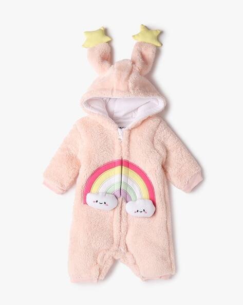 INF FRENDZ Zip-Front Applique Hooded Rompers