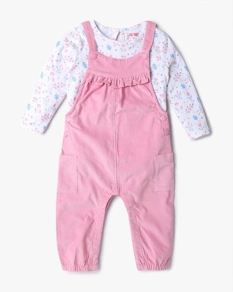 INF FRENDZ Girls Printed T-Shirt & Dungaree Set