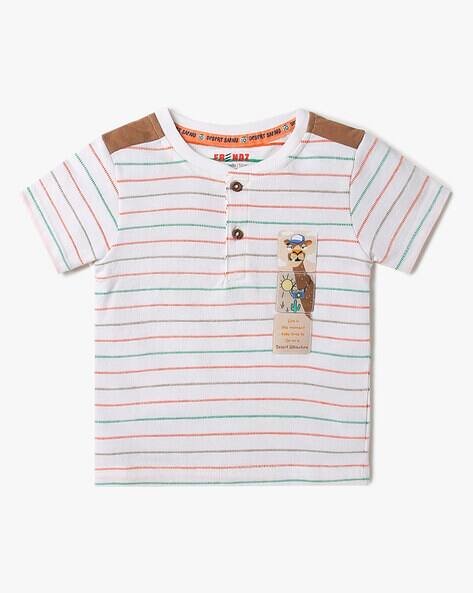 INF FRENDZ Boys Striped Henley-Neck T-Shirt