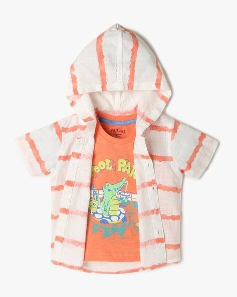 INF FRENDZ Boys Striped Regular Fit Hooded Shirt with T-Shirt