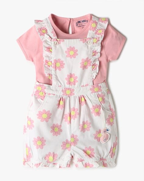 INF FRENDZ Floral Print Dungaree with T-Shirt