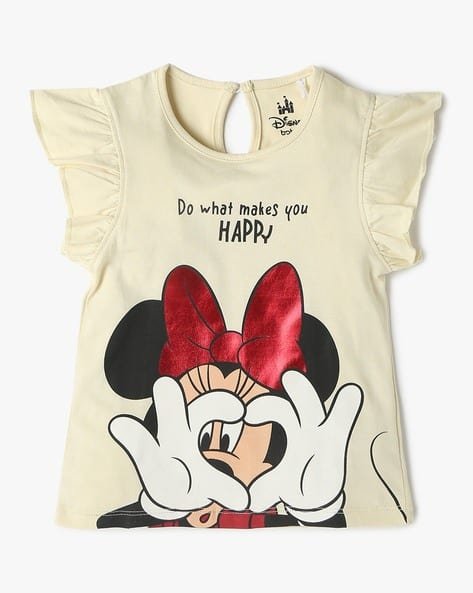 INF FRENDZ Girls Mickey Mouse Print Round-Neck T-Shirt