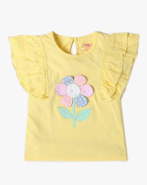 INF FRENDZ Regular Fit Round-Neck Top with Flower Applique