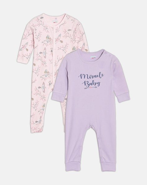 JOVEN Pack of 2 Floral Print Rompers with Snap Button Closure