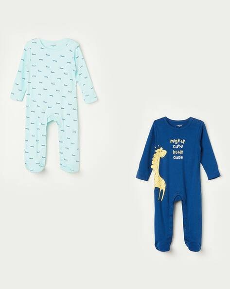Juniors by Lifestyle Pack of 2 Round-Neck Typographic Print Sleepsuits