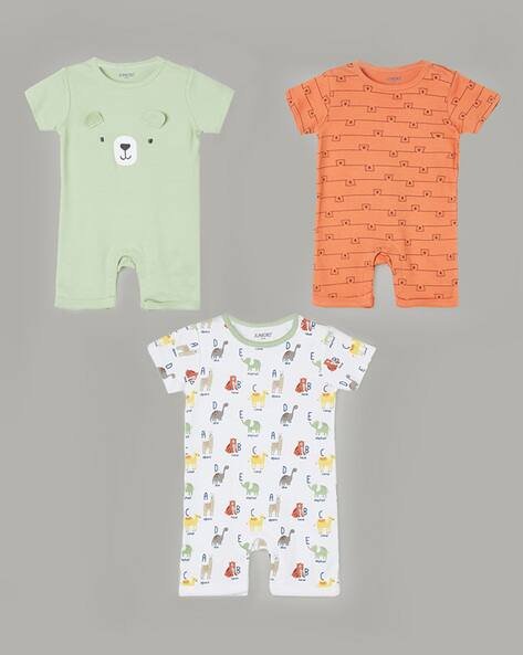 Juniors by Lifestyle Pack Of 3 Graphic Print Rompers with Round Neck