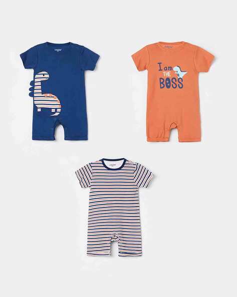 Juniors by Lifestyle Pack of 3 Printed Round-Neck Rompers
