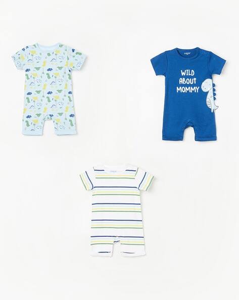 Juniors by Lifestyle Pack of 3 Striped Round-Neck Rompers