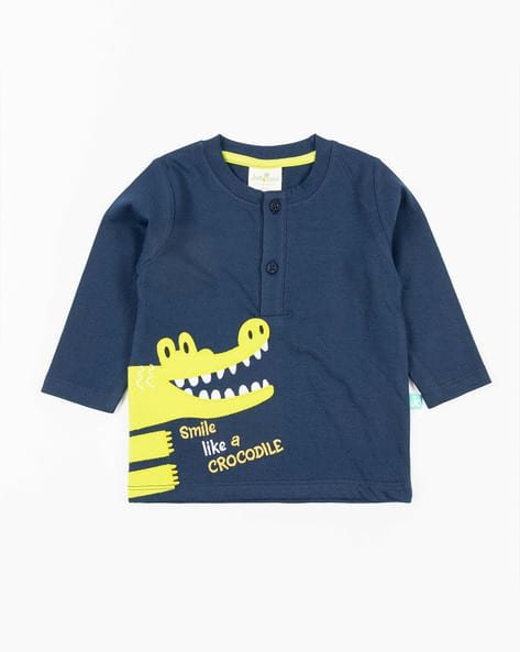 Juscubs Graphic Print Henley T-Shirt with Full Sleeves