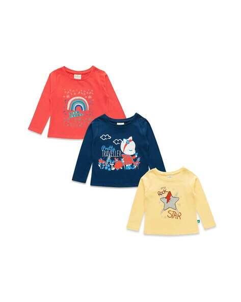 Juscubs Girls Pack of 3 Printed Crew-Neck T-Shirts