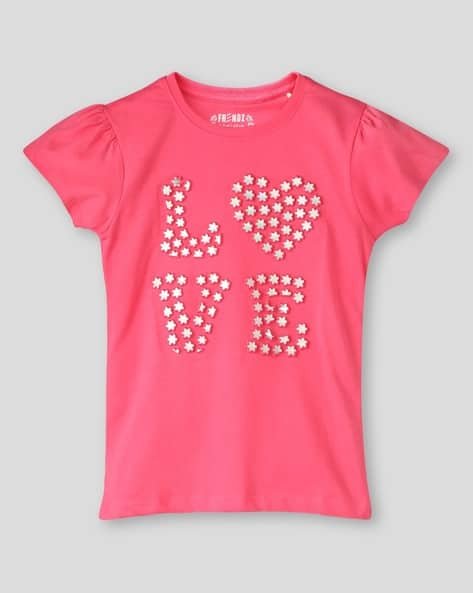 KG FRENDZ Girls Typography Embossed Regular Fit T-Shirt