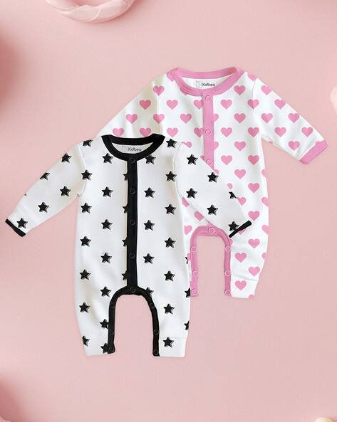 KIDBEA Pack of 2 Printed Rompers with Snap Button Closure