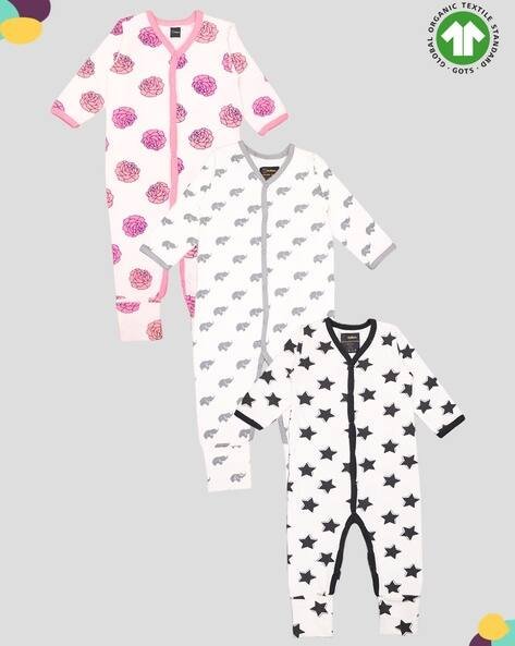 KIDBEA Pack of 3 Printed Cotton Rompers