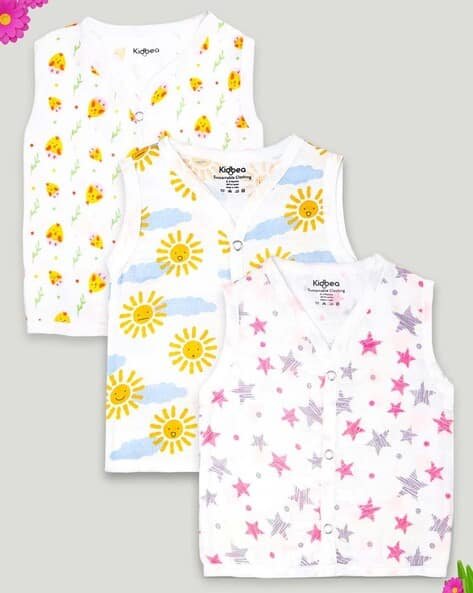 KIDBEA Pack of 3 Star Print V-Neck Jhablas