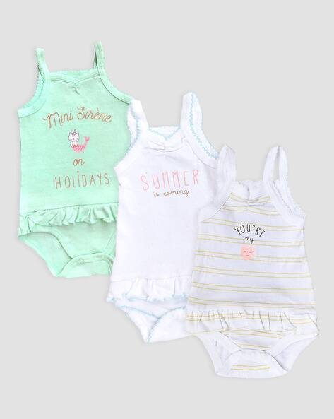 KIDBEA Pack of 3 Striped Rompers with Snap-Button Closure