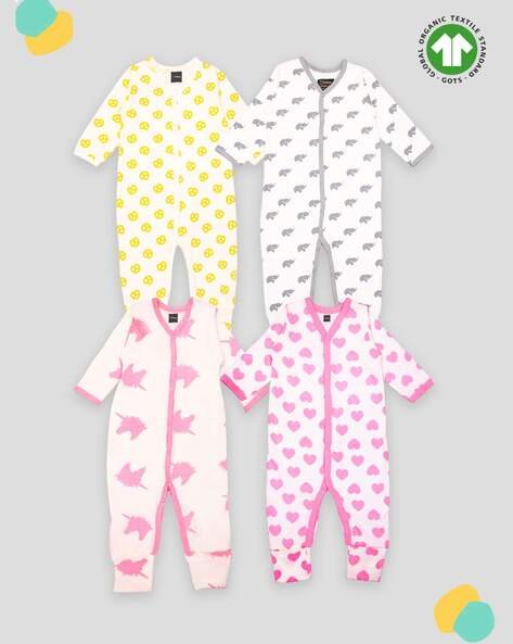KIDBEA Pack of 4 Printed Cotton Rompers