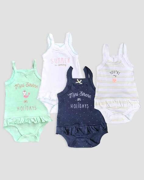 KIDBEA Pack of 4 Typographic Print Cotton Onesies