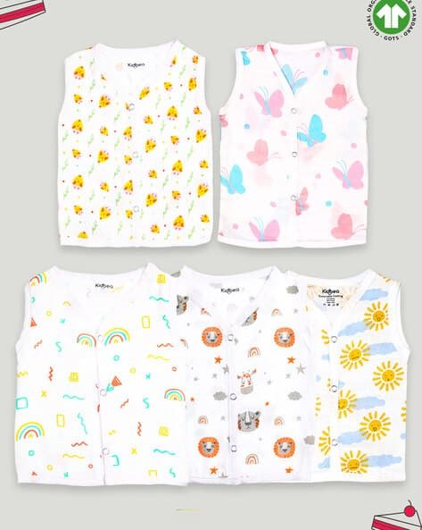 KIDBEA Pack of 5 Animal Print V-Neck Jhablas