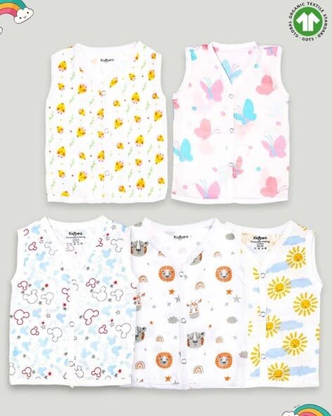KIDBEA Pack of 5 Cartoon Print V-Neck Jhablas