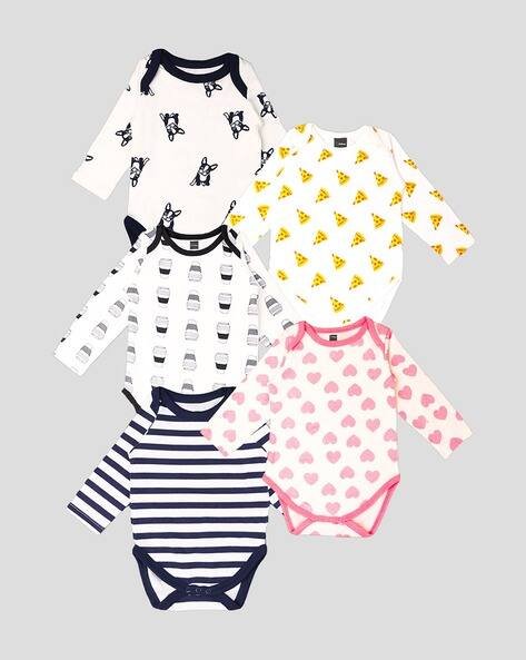 KIDBEA Pack of 5 Striped Rompers with Snap-Button Closure