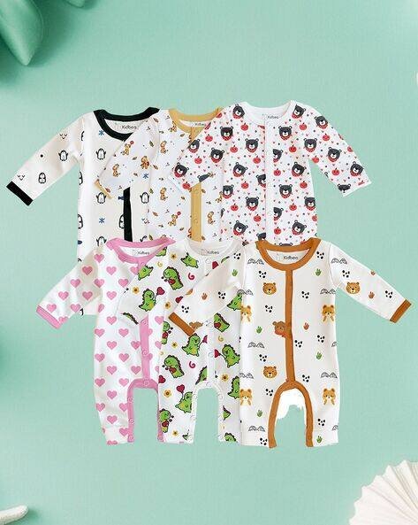 KIDBEA Pack of 6 Printed Rompers with Snap Button Closure