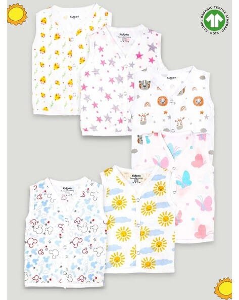 KIDBEA Pack of 6 Star Print V-Neck Jhablas