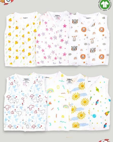 KIDBEA Pack of 7 Star Print V-Neck Jhablas