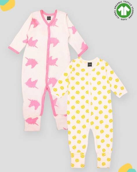 KIDBEA Pack of 2 Printed Pure Cotton Rompers