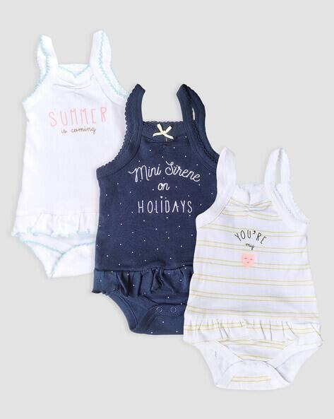 KIDBEA Pack of 3 Typographic Print Cotton Onesies