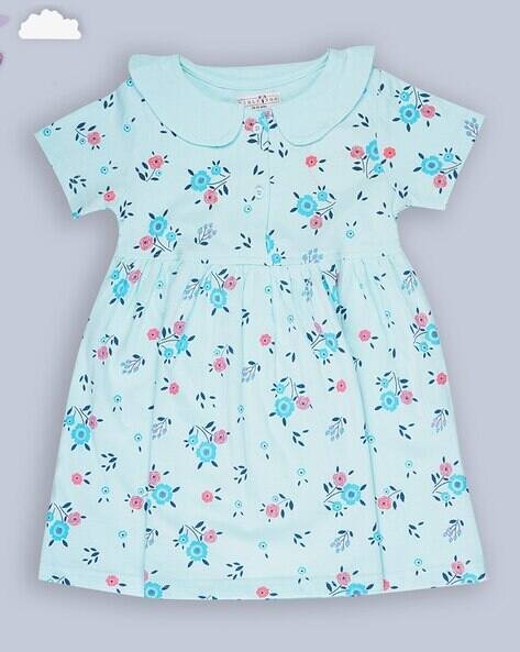 KIDLYBOO Floral Print Fit & Flare Dress with Peterpan Collar