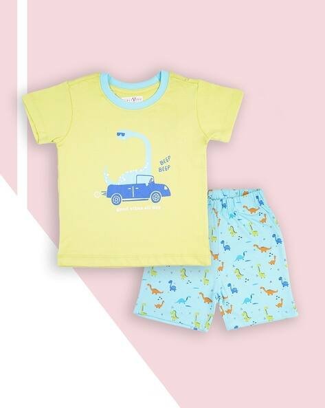 KIDLYBOO Dinosaur Print Cotton T-Shirt with Shorts