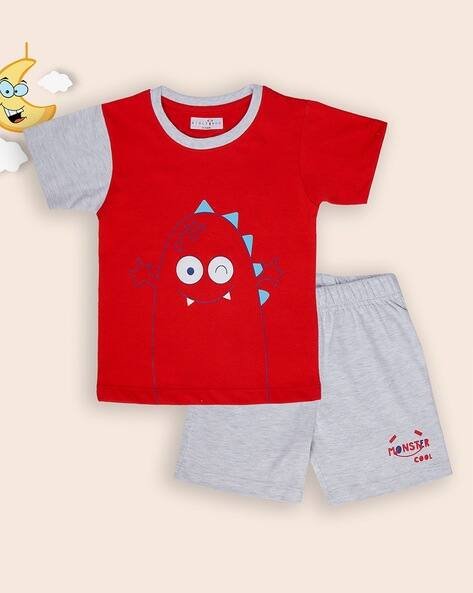 KIDLYBOO Graphic Print Crew-Neck T-Shirt with Shorts