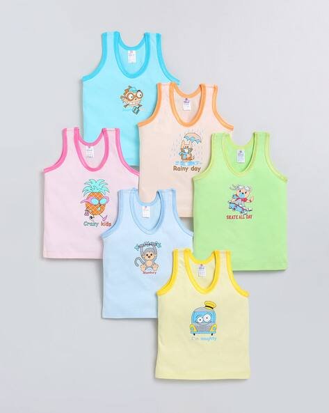 Kids Natkhat Pack of 6 Typographic Print Round-Neck Vests