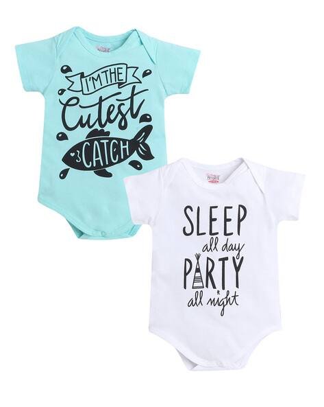 LITTLE ANGELS Pack of 2 Typographic Print Round-Neck Rompers