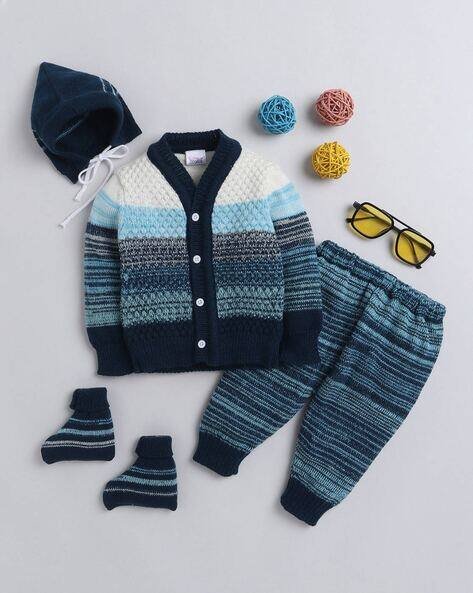LITTLE ANGELS Striped Cardigan with Cap & Socks