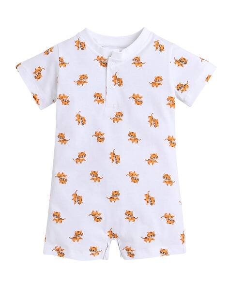 LITTLE ANGELS Tiger Print Round-Neck Romper