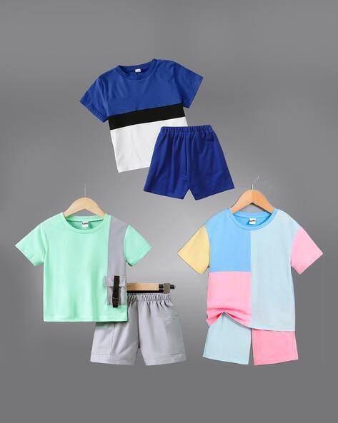 Lofn Boys Pack of 3 Colourblock T-Shirts with Shorts