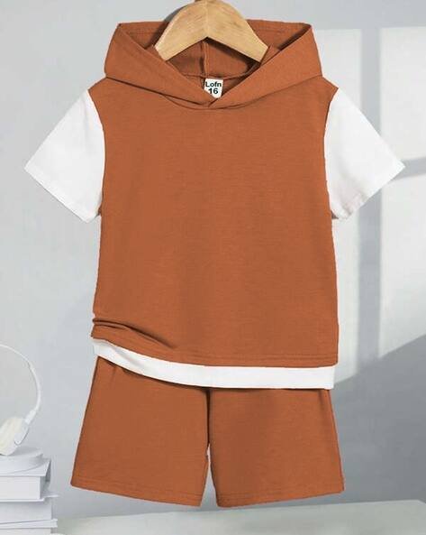 Lofn Boys Colourblock Hooded T-Shirt & Shorts Set