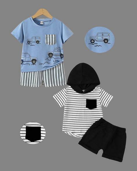 Lofn Boys Pack of 2 Printed T-Shirt & Shorts Set