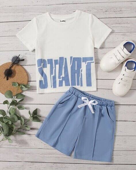 Lofn Boys Typographic Print Round-Neck T-Shirt & Shorts Set