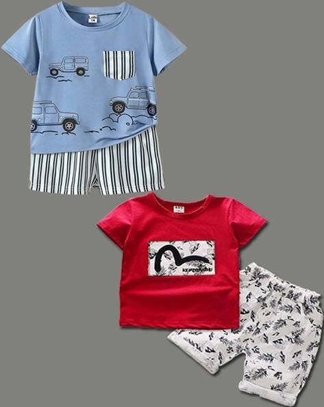 Lofn Pack of 2 Boys Graphic Print Shorts & T-Shirt Sets
