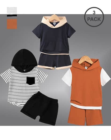 Lofn Pack of 3 Boys Colourblock T-Shirt & Shorts Sets