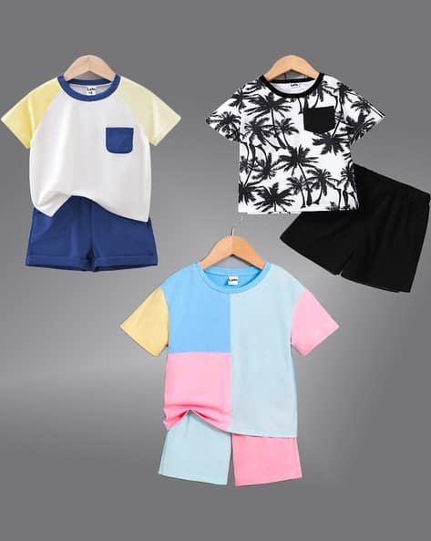 Lofn Pack Of 3 Graphic Print T-Shirt & Shorts Set