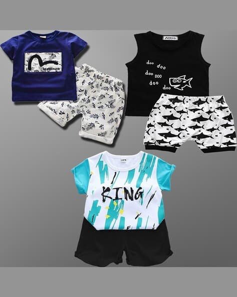 Lofn Pack of 3 Printed T-Shirts & Shorts Sets